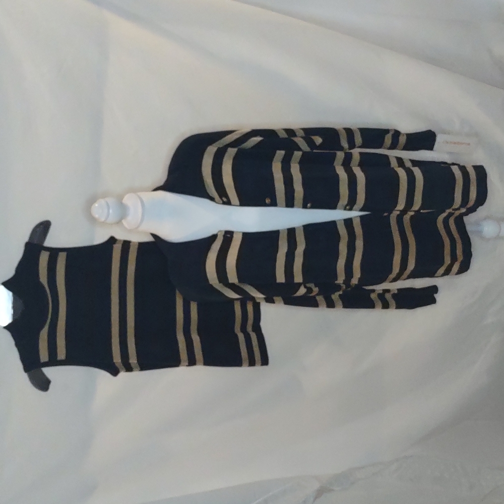 Liz Claiborne Navy and gold sweater set Tank Top Long Sweater Nautical